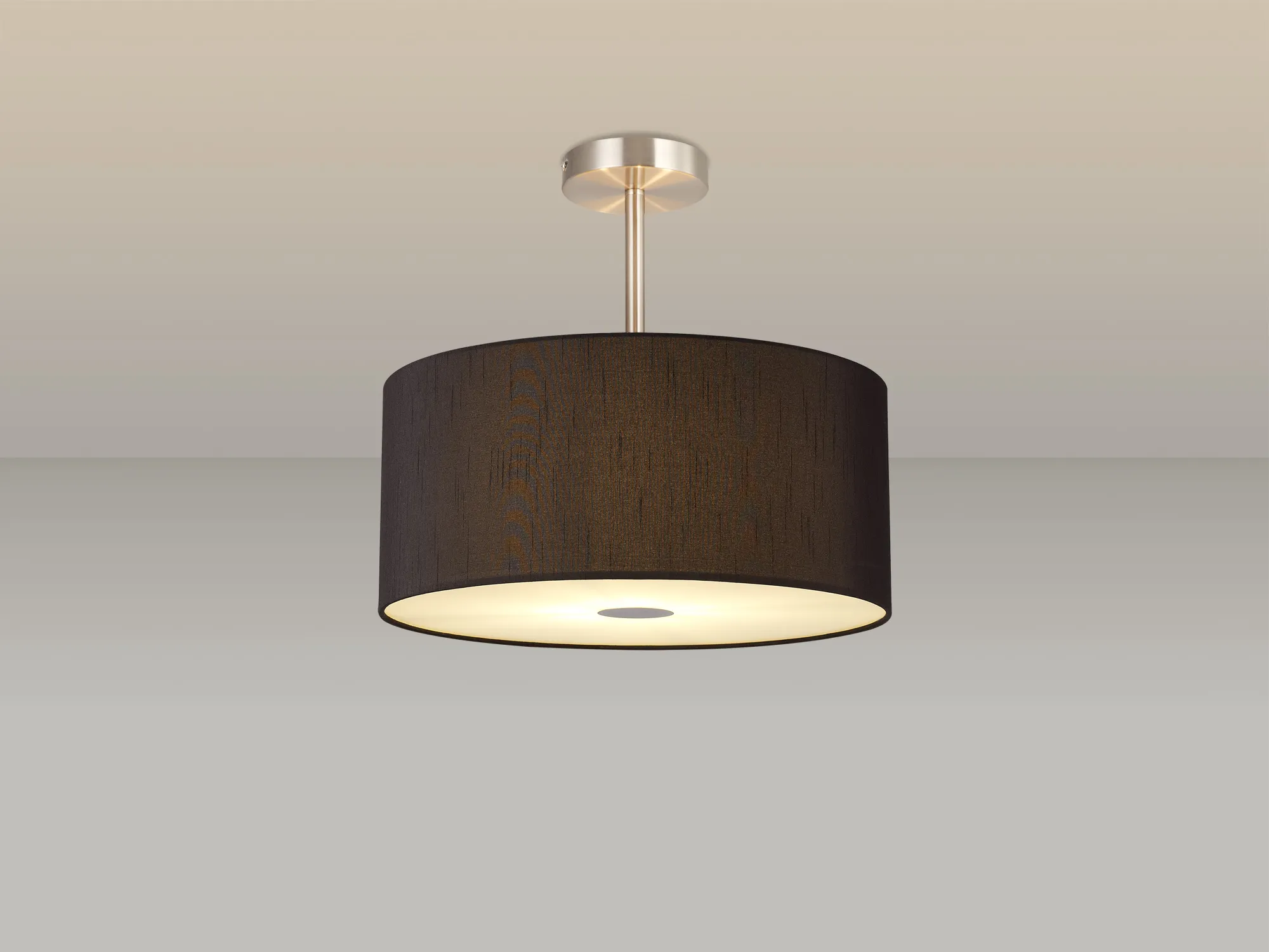 Baymont 40cm Semi Flush 3 Light Satin Nickel, Black, Frosted Diffuser DK0417  Deco Baymont SN BL